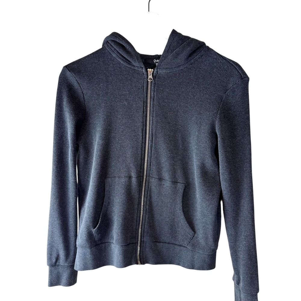 Quince Waffle Knit Zip Up‎ Hoodie Charcoal Gray Organic Cotton Blend XS
